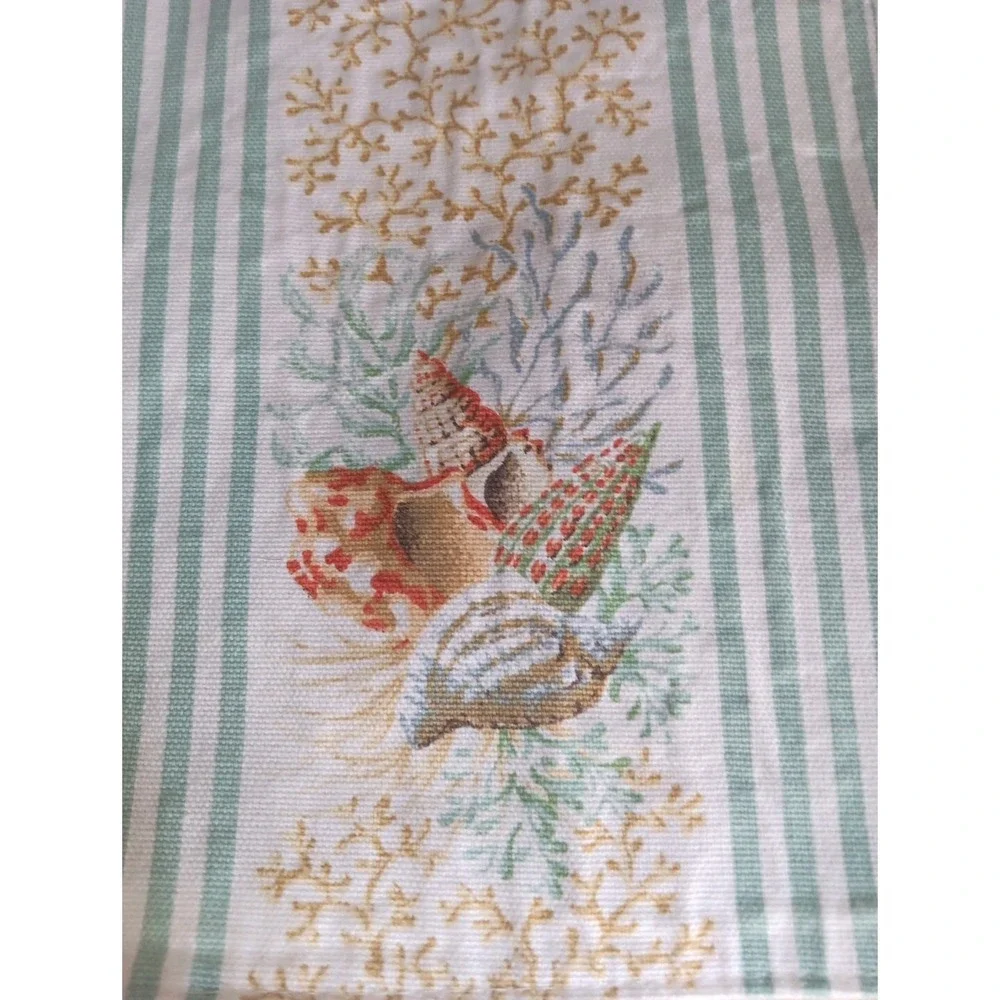 4 Fabric Table Placemats Seashells Coral Green Stripes Beach 12 x 17 Inches READ